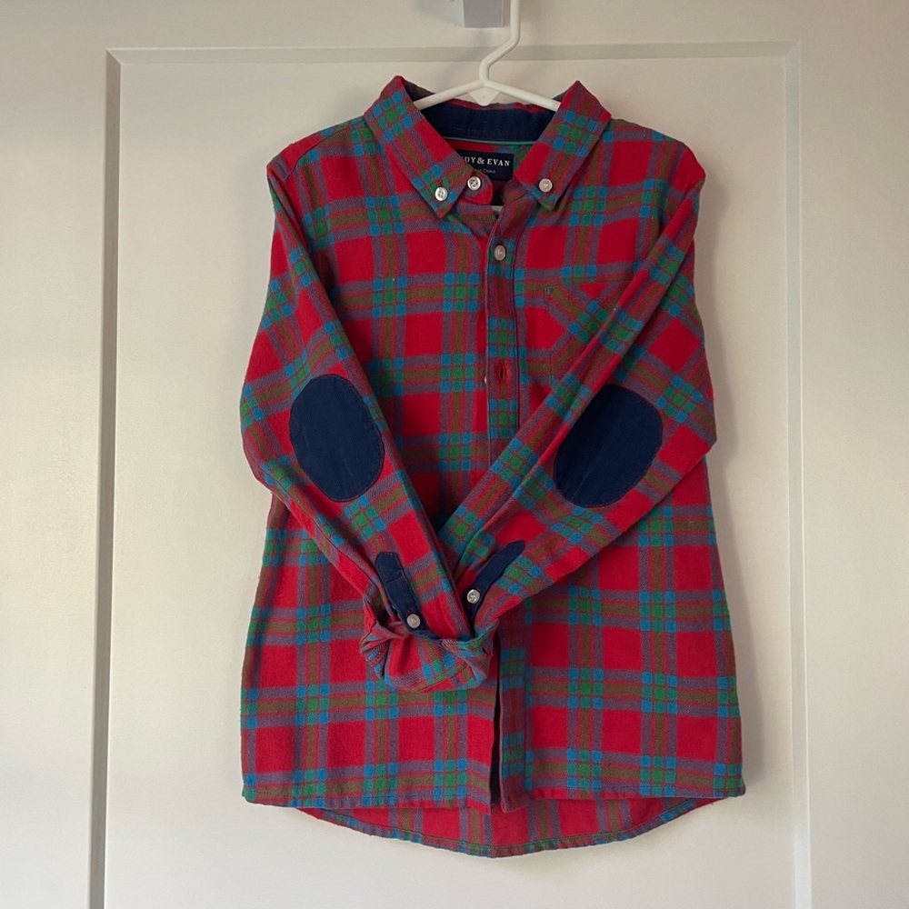 ANDY & EVAN Boys Flannel Button Down Red Blue Plaid size 7